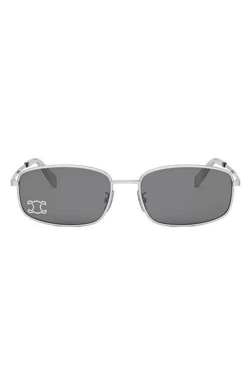CELINE Triomphe 60mm Rectangular Sunglasses in Shiny Palladium /Smoke at Nordstrom | Nordstrom