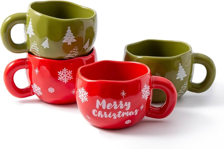4pcs Cute Ceramic Coffee Mug, 9.4OZ Handmade Porcelain Tea Mugs, Ceramic Cup Sets for Matcha, Dis... | Amazon (US)
