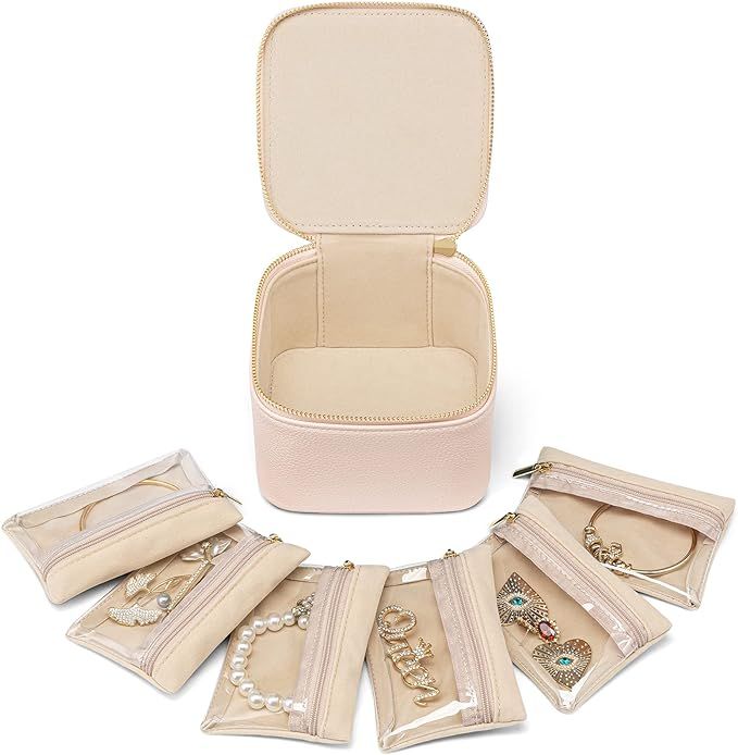 Vlando Jewelry Box with 6 velvet jewelry bags,Travel Jewelry Storage Box for Women Girl,Premium P... | Amazon (US)
