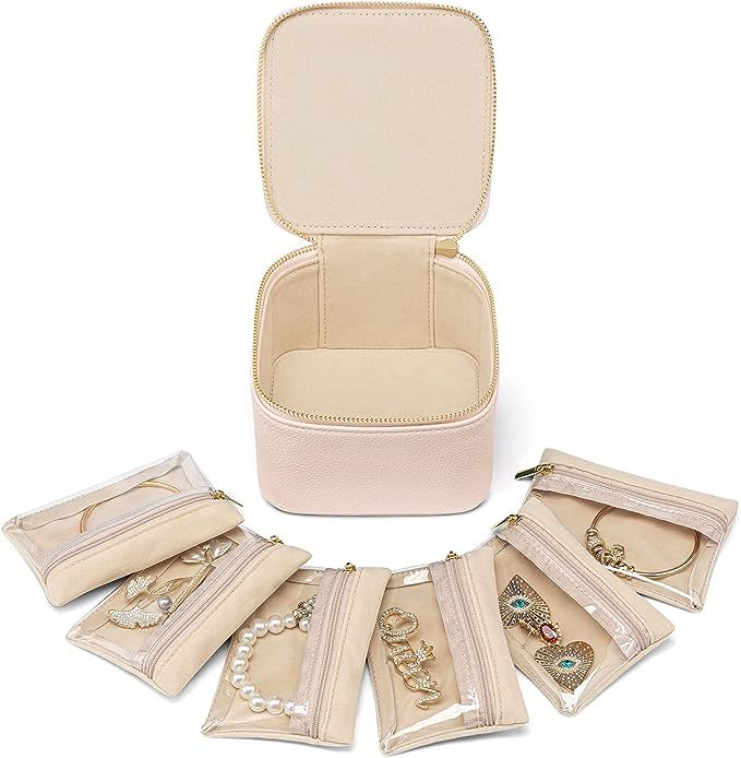 Vlando Jewelry Box with 6 Velvet Jewelry Bags Travel Jewelry Storage Box for Women Girl Premium P... | Amazon (US)