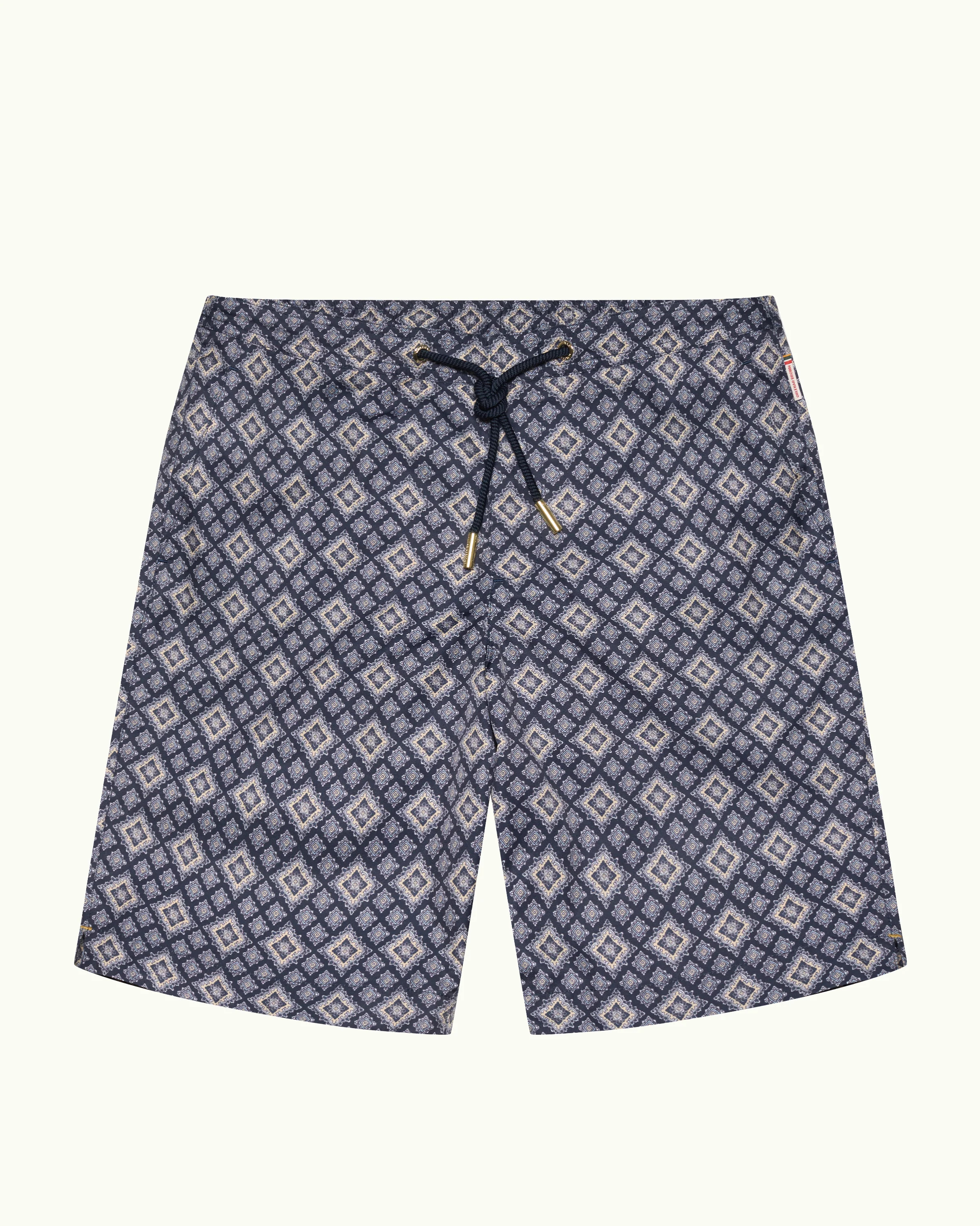 Orlebar Brown | Men's Longest-Length Paisley Season Print Drawcord Swim Shorts In Night Iris Blue | Orlebar Brown