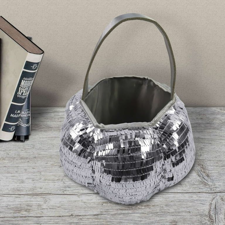 Halloween Silver Sequin Fabric Pumpkin Basket Decoration, by Way To Celebrate - Walmart.com | Walmart (US)