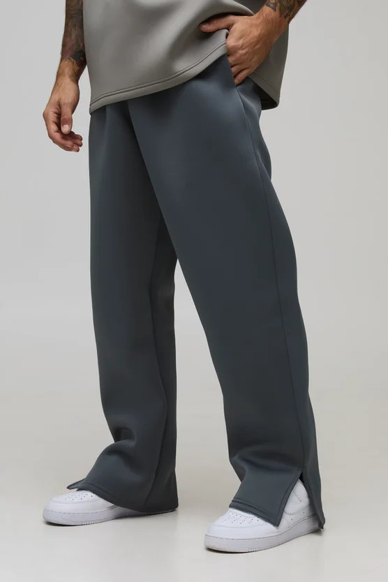 Straight Leg Split Hem Bonded Scuba Joggers | boohooMAN (DE, IE & UK)