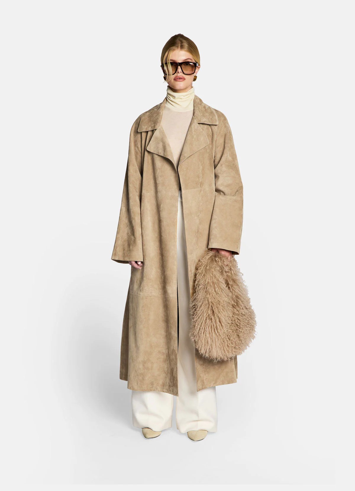 Sand Suede Wrap Coat | DE SAVARY LONDON