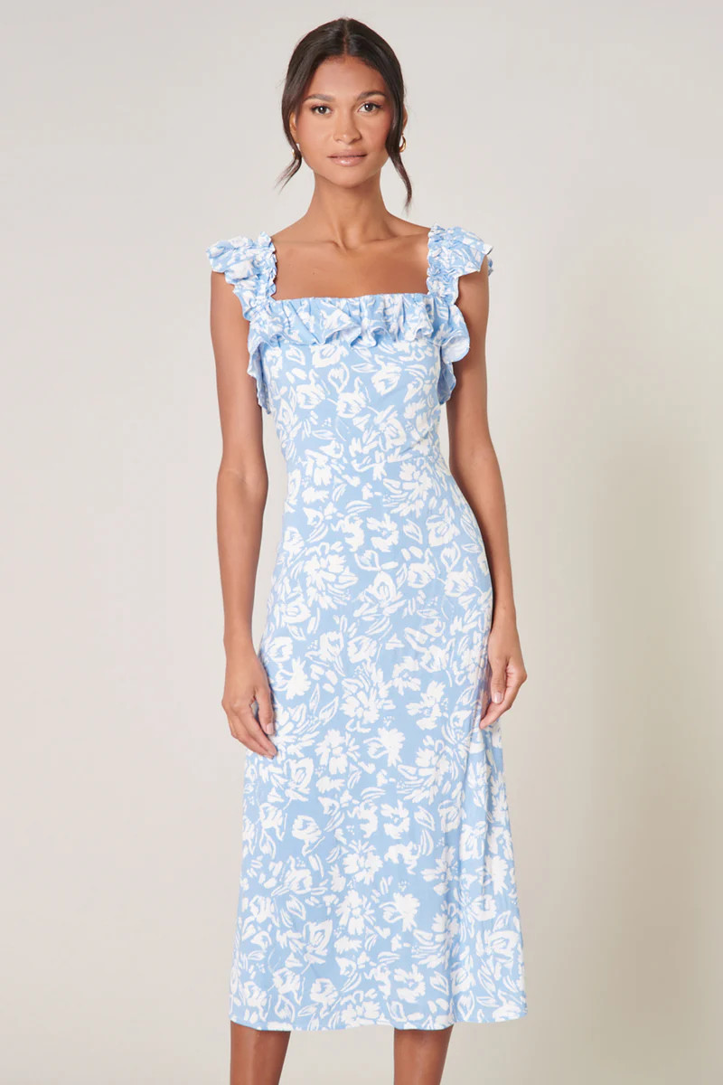 Allegra Floral Ruffle Trim Milo Midi Dress | Sugarlips