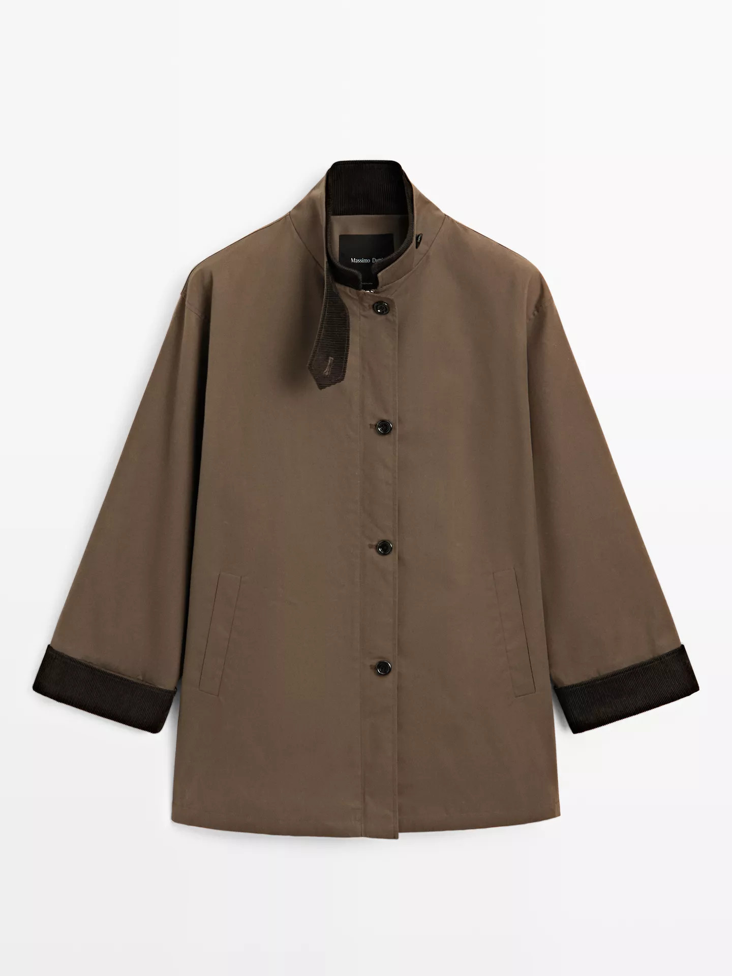 Waxed high neck parka with corduroy detail | Massimo Dutti UK