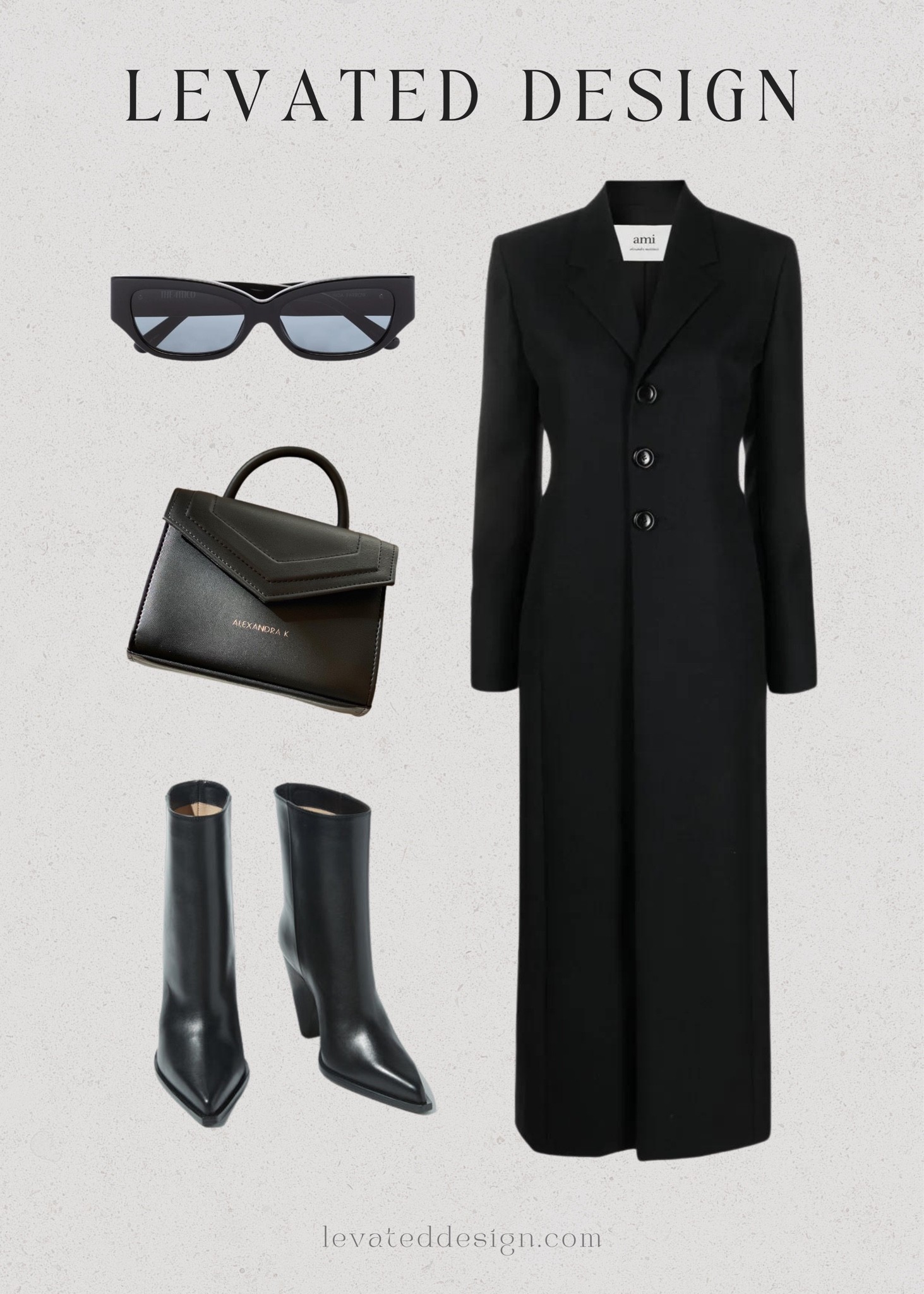 Elegant all black outfit, black boots, structured black long coat, chic sunglasses and midrange handbag

#LTKstyletip #LTKSeasonal #LTKfit
