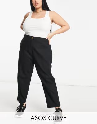 ASOS DESIGN Curve linen cigarette pants in black | ASOS (Global)