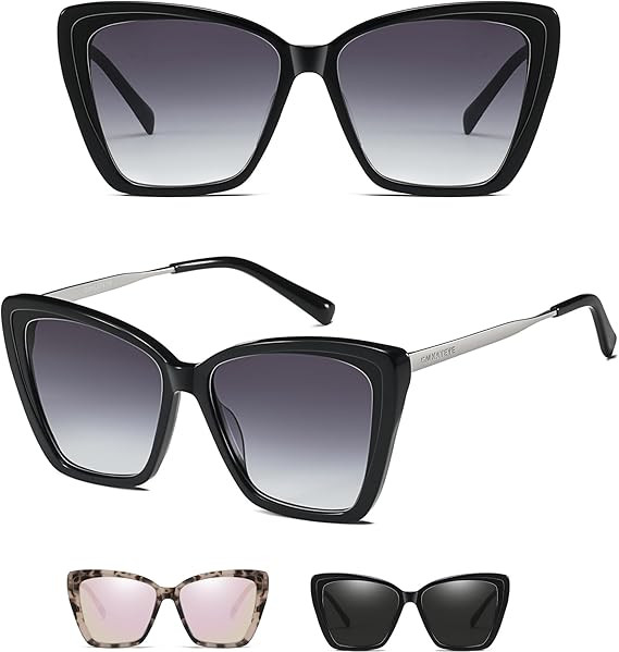 Cat Eye Sunglasses for Women, Oversized Retro UV400 Trendy Pink Mirrored/Gradient/Black Sunnies | Amazon (US)