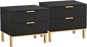 ECACAD Set of 2 Nightstands with 2 Storage Drawers & Gold Metal Legs, Modern Bedside Table Sofa E... | Amazon (US)