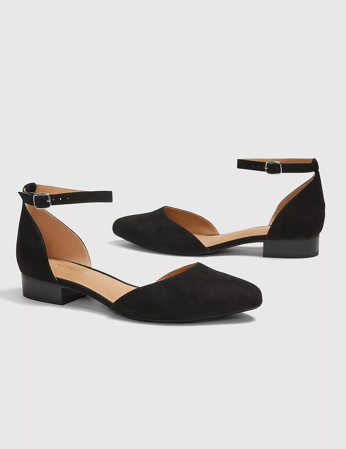 Dream Cloud Two-Piece Ankle Strap Flat - Black Faux Suede | LaneBryant | Lane Bryant (US)