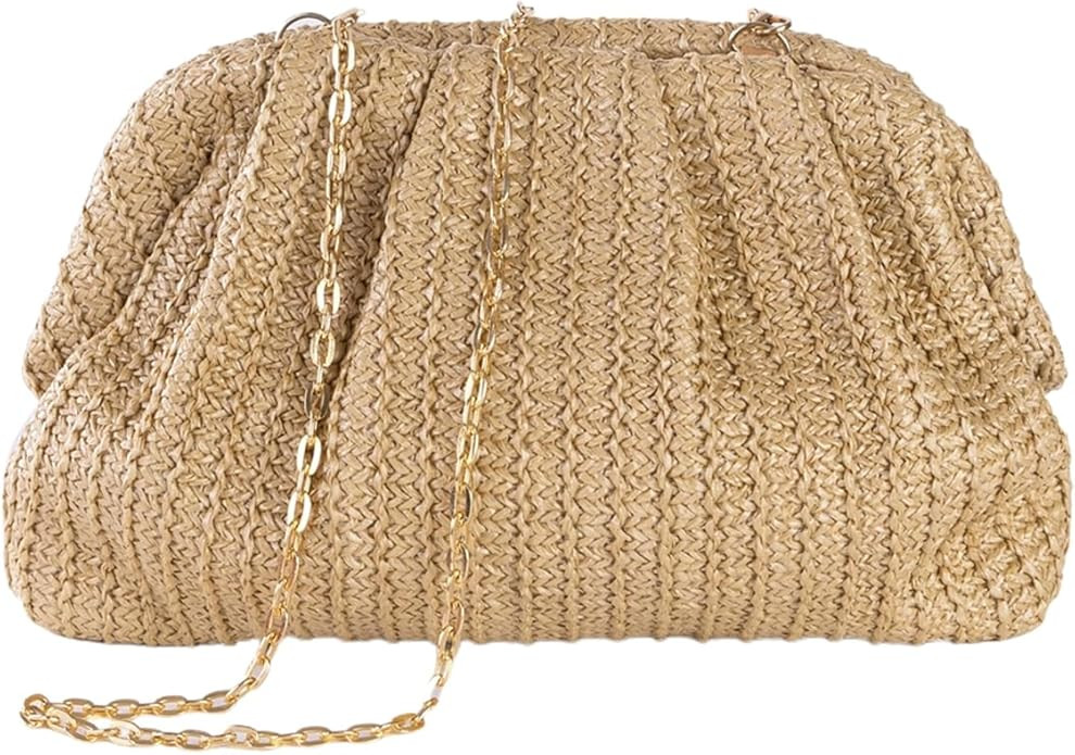 Straw Clutch Purse for Women Summer Beach Bag Dumpling Clutch Straw Crossbody Bag Beach Woven Rat... | Amazon (US)