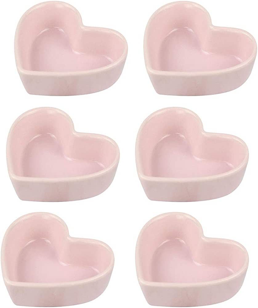 FUYU Colorful Heart Shaped Ceramic Ramekin Bowls Souffle Dishes Pudding Cups Snack Dishes Dipping... | Amazon (US)