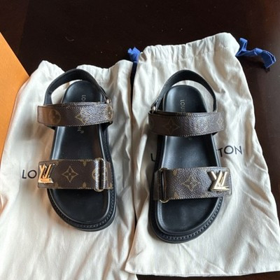 Louis Vuitton Monogram Strappy Women's Sandals Brown Black Leather | eBay US