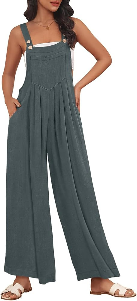 AUTOMET Womens Jumpsuits Overalls Wide Leg Casual Summer Outfits Rompers Jumpers Sleeveless Strap... | Amazon (US)
