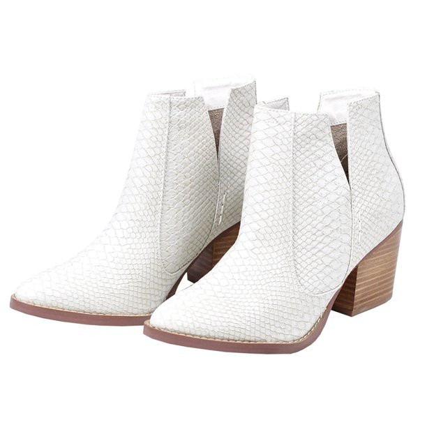 Dellytop Womens Mid Heel Pointed Toe Stacked Ankle Boots V Cut Back Zipper Faux Leather Booties -... | Walmart (US)