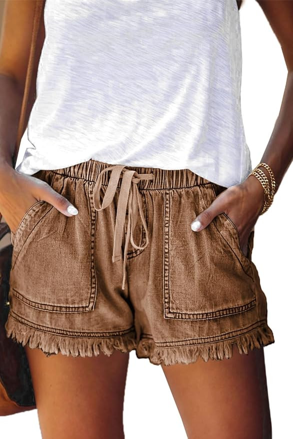 YOCUR Womens Casual Shorts,Lightweight Trendy Comfy Cute Drawstring Shorts | Summer,With Pockets,... | Amazon (US)
