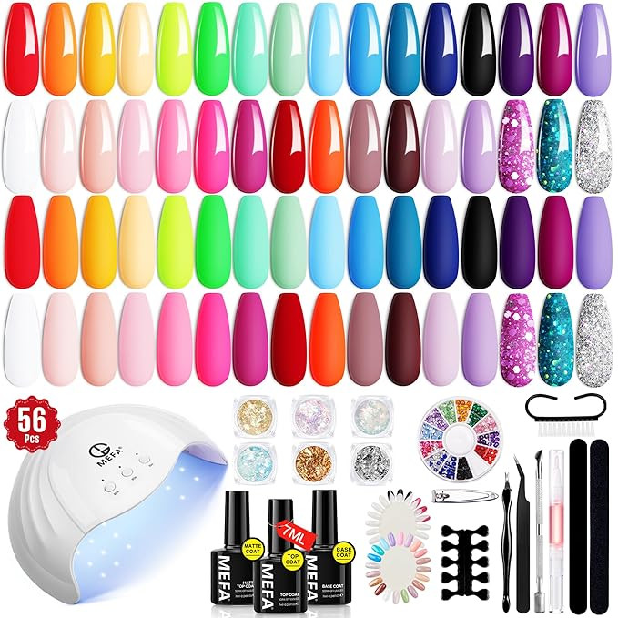 MEFA 56 Pcs Gel Nail Polish Kit with U V Light, 32 Colors Bright Neon Spring Summer Fall Pink Gel... | Amazon (US)