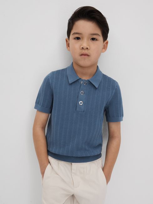 Reiss Cornflower Blue Pascoe Junior Textured Modal Blend Polo Shirt | Reiss US
