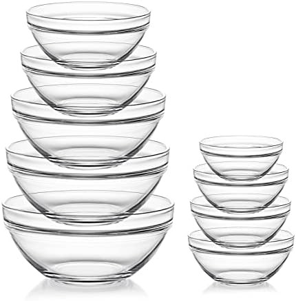Sweejar Glass Mixing Bowls Set(set of 9),Nesting Bowls for Space Saving Storage,Great for Cooking... | Amazon (US)