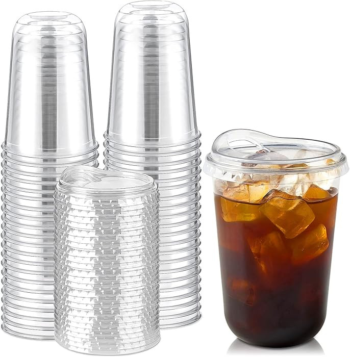 Round Bottom Clear Plastic Cups with Sip Lids, 50 Sets, 16 Oz Disposable Iced Coffee Cups with St... | Amazon (US)