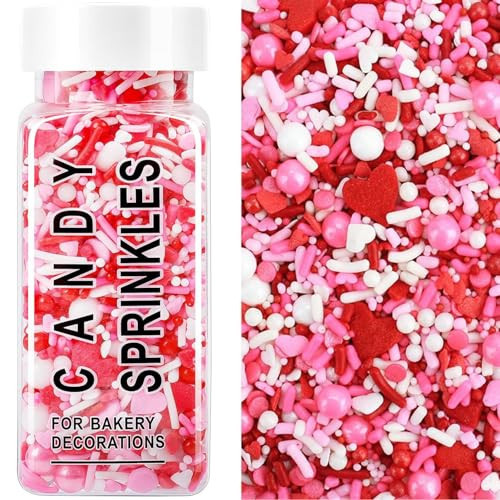 Valentines Sprinkles, 4.3oz Edible Heart Sprinkles Pink White Red Sprinkles for Valentines Day Baking Cookies Cakes Cupcakes Decorating | Amazon (US)