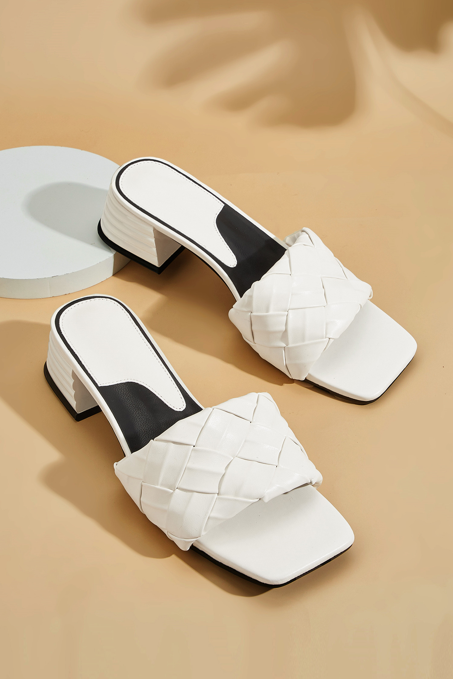 Braided Faux Leather Stacked Mini Heel Sandals | Cupshe US