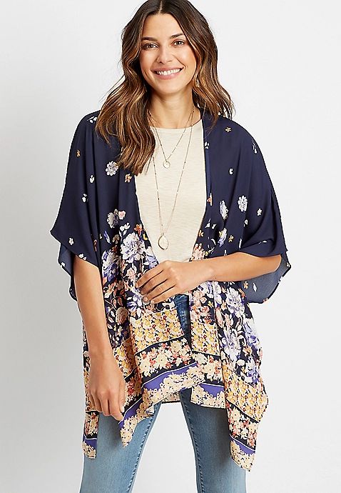 Navy Floral Ruana | Maurices