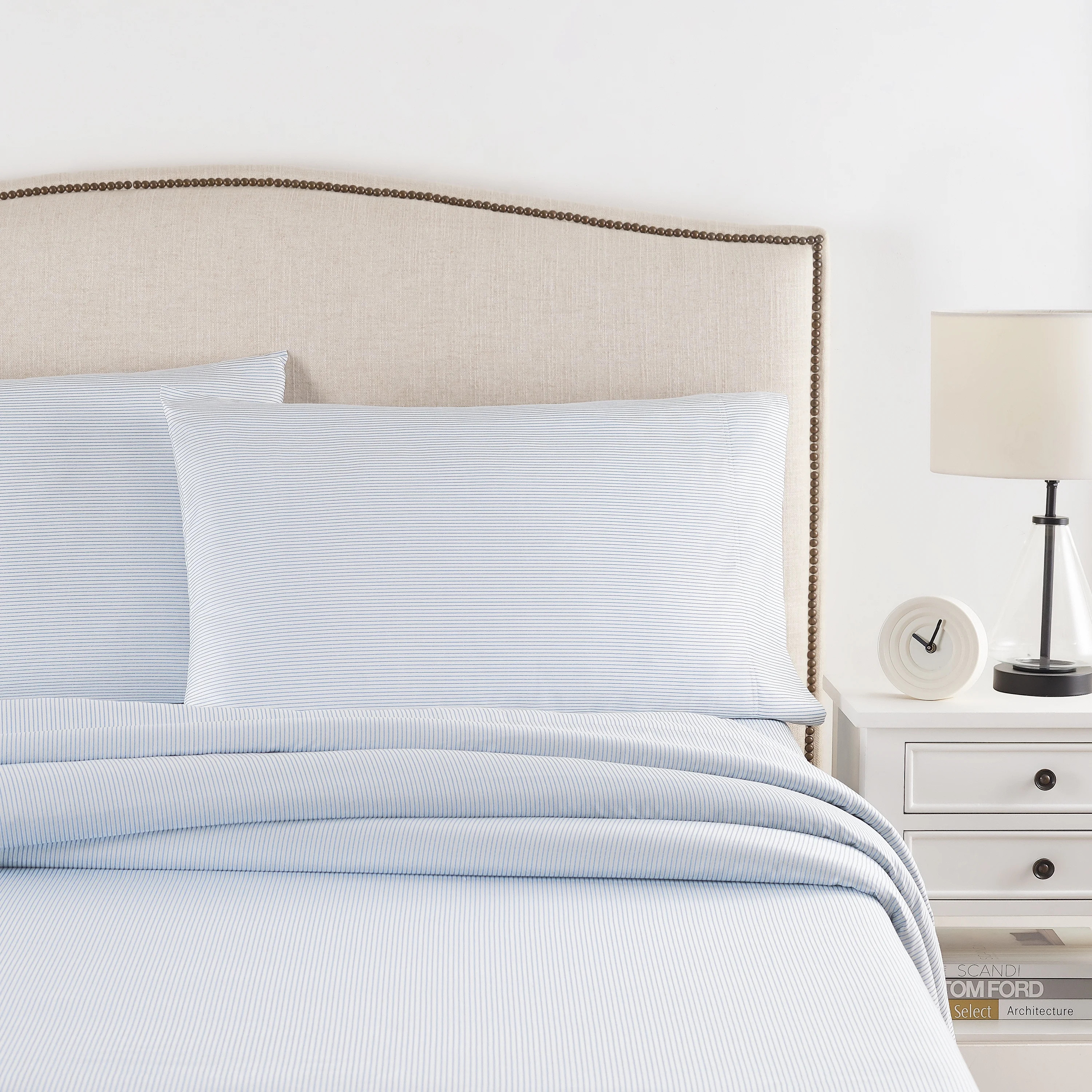 Better Homes & Gardens 300 TC 100% Cotton Wrinkle Resistant Sheet Set, Full, Blue Pinstripe - Wal... | Walmart (US)