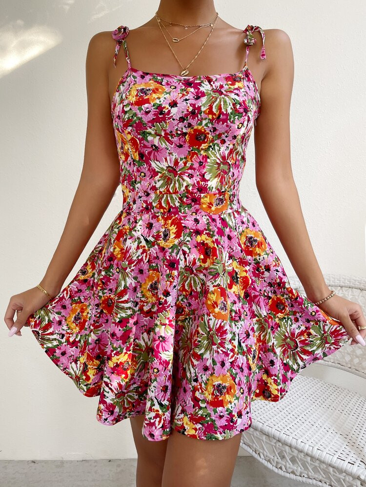 Tie Shoulder Allover Floral Cami Dress | SHEIN