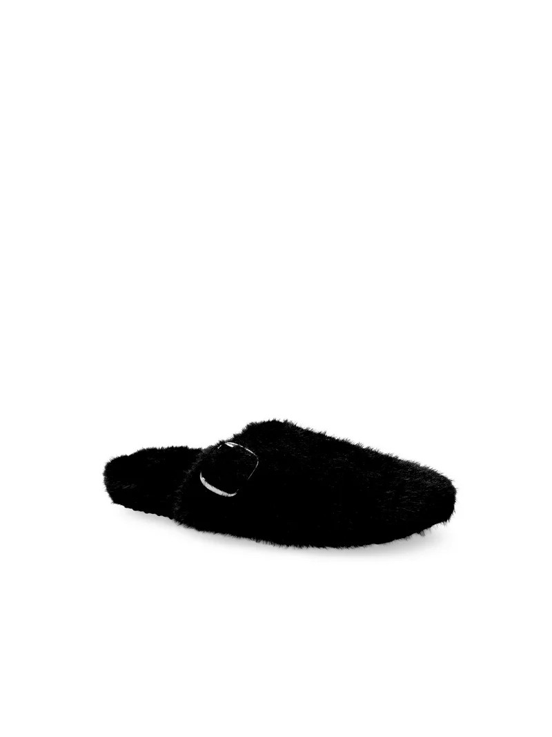 No Boundaries Women's Faux Fur Buckle Clog Slippers | Walmart (US)