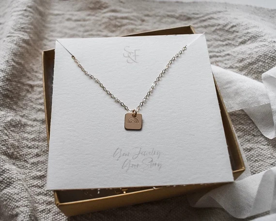 Lucy Rainbow or Evergreen, Square Gold Filled Necklace | Etsy (US)