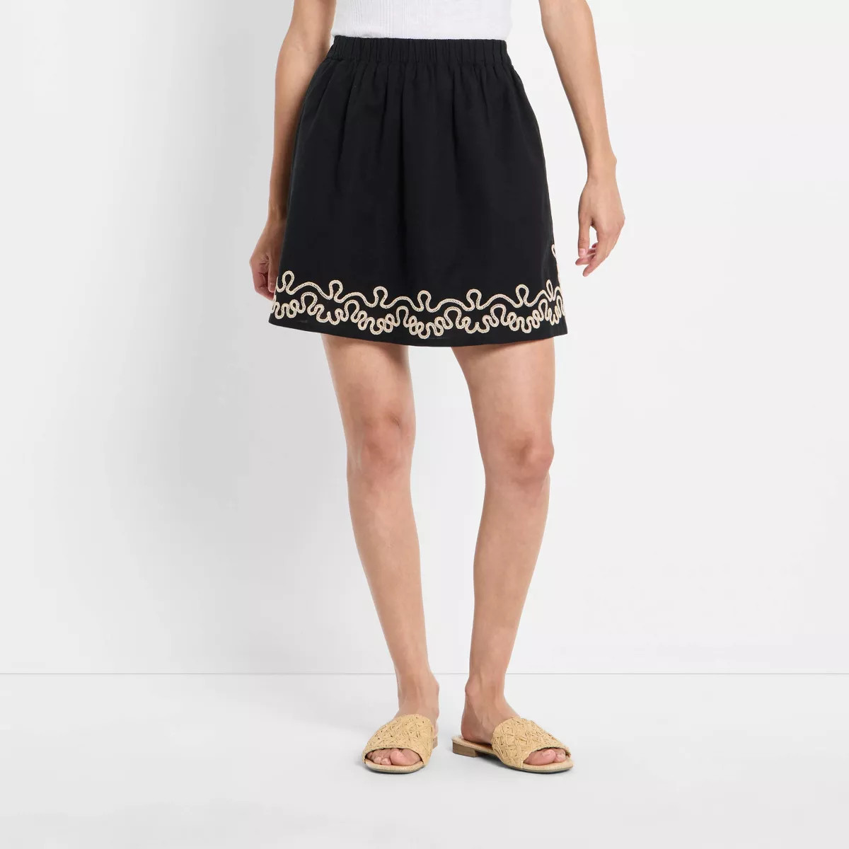 Women's Embroidered Linen Mini A-Line Skirt - Future Collective Black | Target