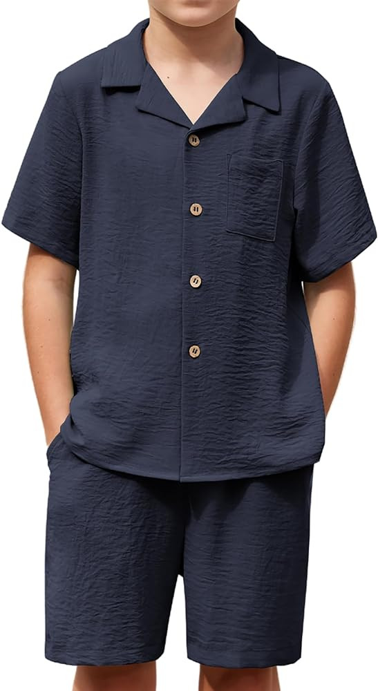 Arshiner Boys 2 Pieces Summer Beach Outfits Short Sleeve Button Down Shirts and Shorts Vacation T... | Amazon (US)