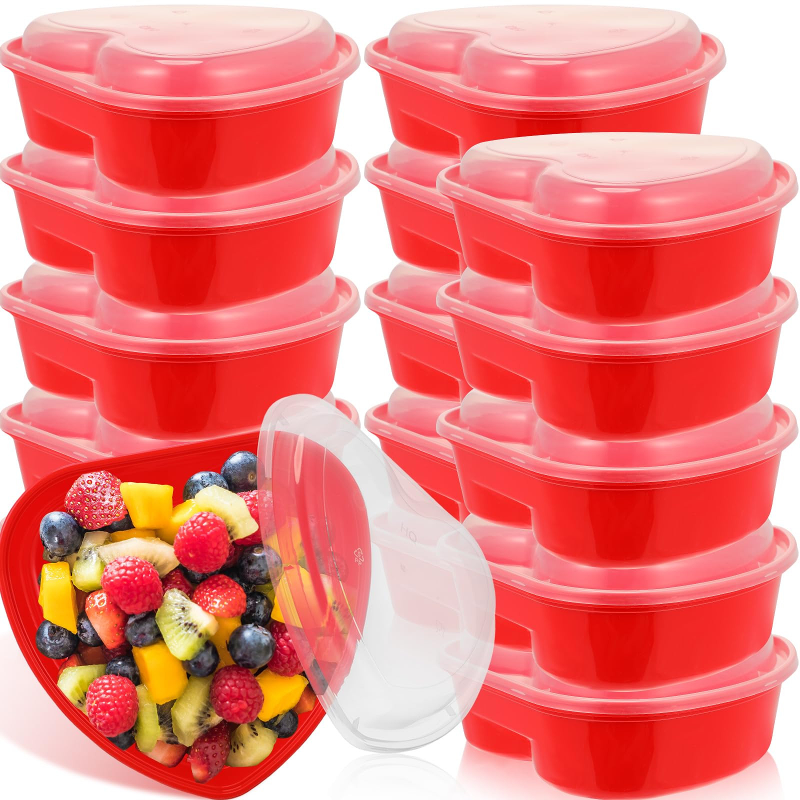 Layhit 15 Pcs Valentine's Day Heart Containers Red Plastic Food Storage Containers with Lids 28 o... | Amazon (US)