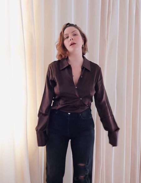 this brown satin shirt is perfect with jeans for a dinner 

#LTKeurope #LTKcurves #LTKaustralia