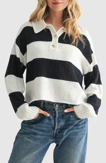 All in Favor Rugby Sweater in Ivory Navy at Nordstrom Rack, Size X-Small | Nordstrom Rack