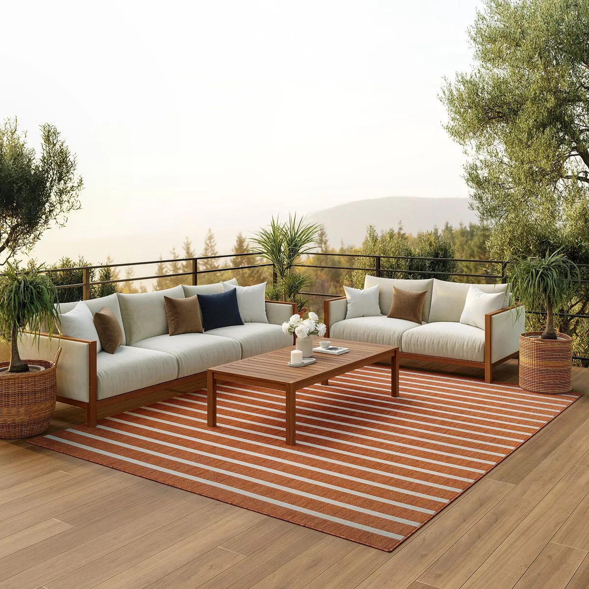 Nourison Positano Modern Stripes Flatweave Indoor Outdoor Low Pile Area Rug Terracotta Ivory 8' x... | Target