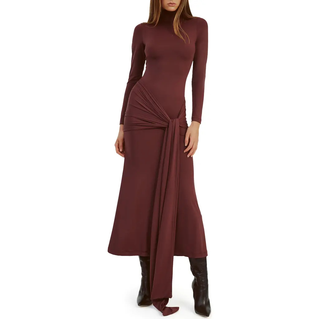 Bardot Alix Tie Front Long Sleeve Maxi Dress in Burgundy at Nordstrom, Size 6 | Nordstrom