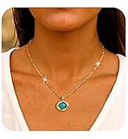 Jean Beau Gold Stone Pendant Necklaces for Women, Chunky Gemstone Dangle Necklace Wedding Prom Fa... | Amazon (US)