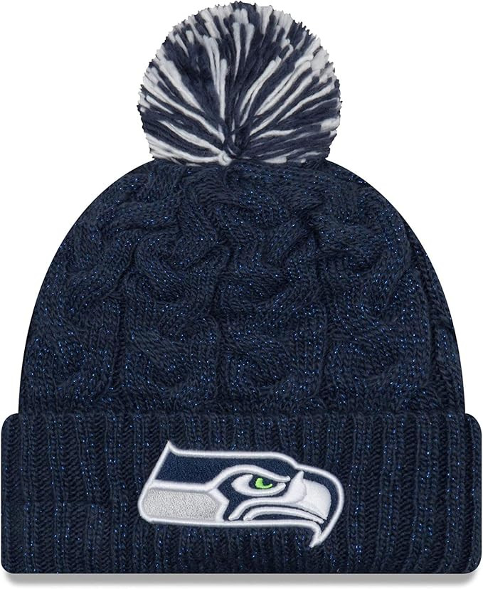 New Era Women's NFL Cable Knit Team Logo Wordmark Tech Cuffed Pom Beanie Cold Weather Knit Hat - ... | Amazon (US)