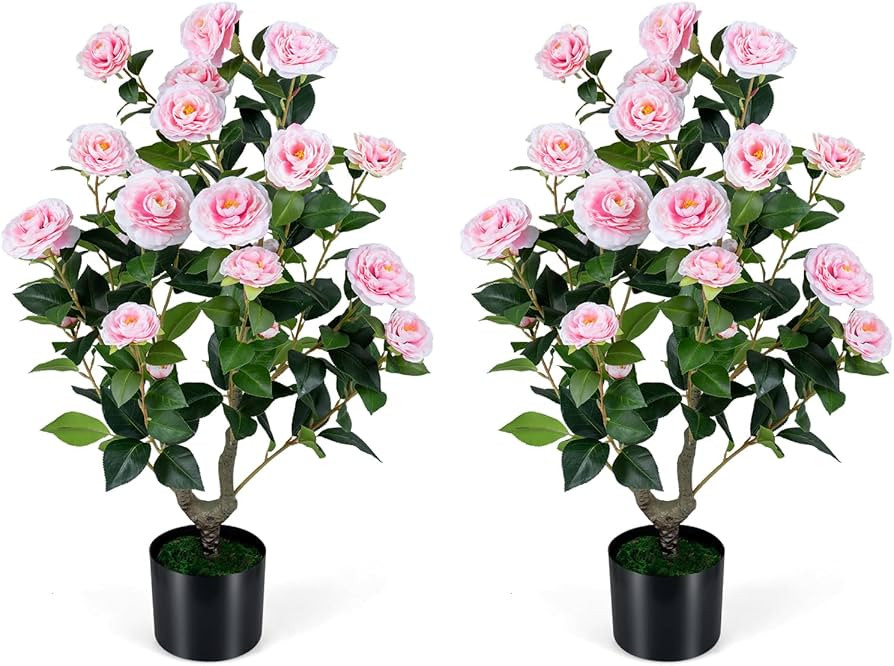 Goplus 35.5\u2019\u2019 Artificial Camellia Tree, Flower Plants Artificial Tree, Faux Floral Plan... | Amazon (US)