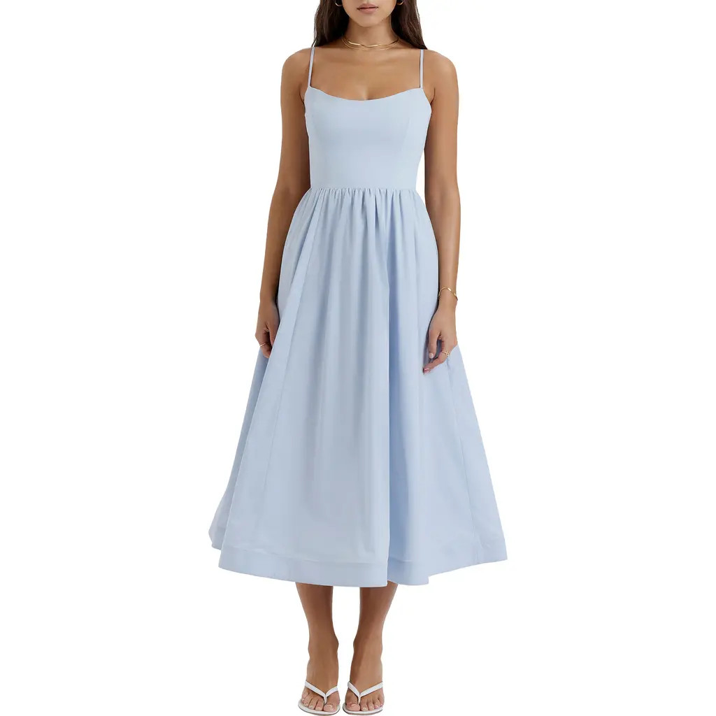 HOUSE OF CB Lolita Corset Cotton Blend Fit & Flare Dress in Soft Blue at Nordstrom, Size X-Small A | Nordstrom