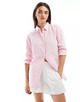 Superdry Casual linen boyfriend shirt in lilac blush pink | ASOS (Global)