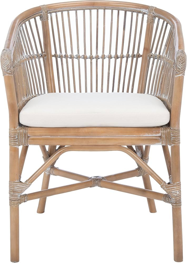 Safavieh Home Collection Olivia Grey Rattan Cushion Accent Chair, White Washed/White | Amazon (US)