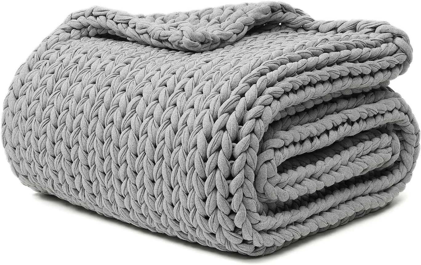 YnM 100% Cotton Weighted Blanket, Handmade Chunky Knitted Throw, No fillers Design, Soft and Brea... | Amazon (US)