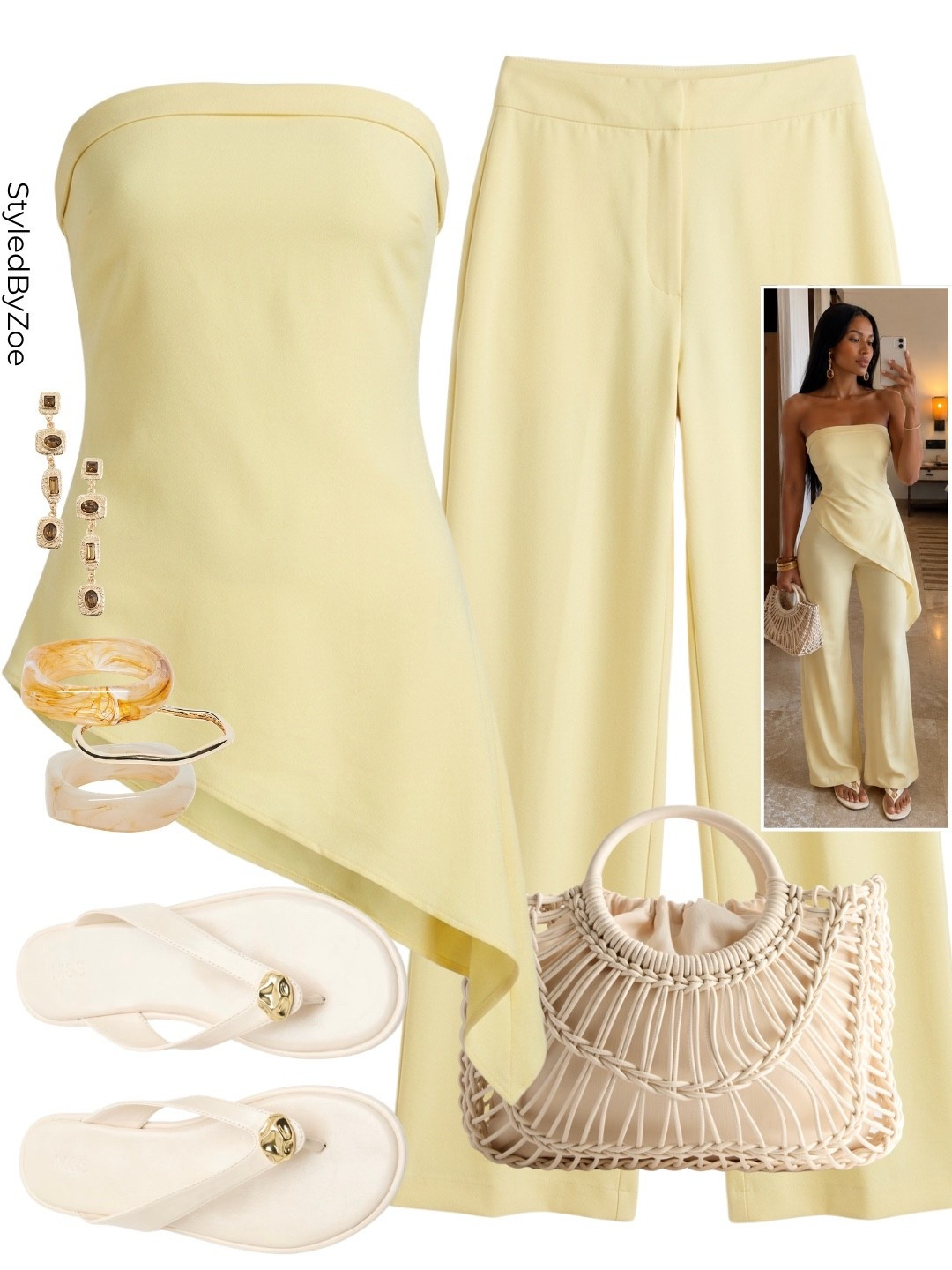 The summer monochrome outfit formula: pick one colour and let it speak for itself. Butter yellow strapless top, wide leg trousers, woven bag and minimal sandals ☀️ this is elevated summer dressing without the effort

#summeroutfits #summercoord #vacationoutfit #holidayoutfit

#LTKuk #LTKsummer #LTKeurope
