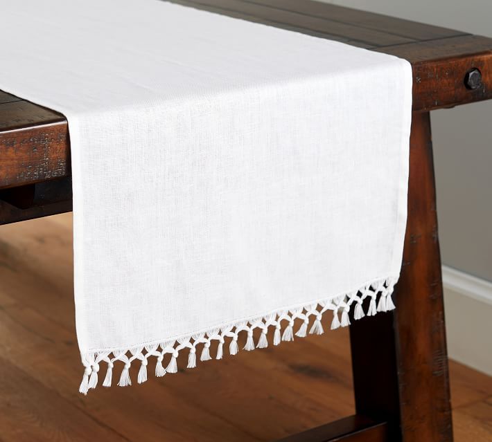 Fringed Linen Knotted Table Runner | Pottery Barn (US)