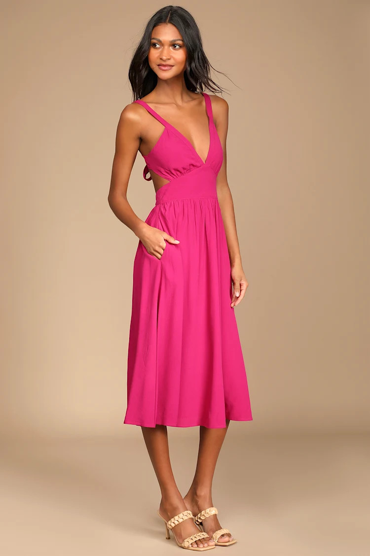 Bold New Look Magenta Tie-Back Midi Dress With Pockets | Lulus (US)