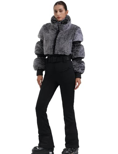 GSOU SNOW Women Ski Suit One Piece Snowsuit Snowboard Faux Fur Collar Slim Jumpsuit Jacket Insulated Windproof Outdoor Winter Grey XS | Amazon (US)